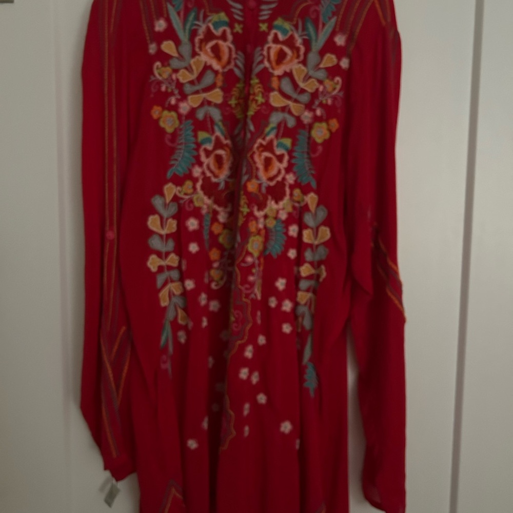 Johnny Was Red Embroidered Blouse